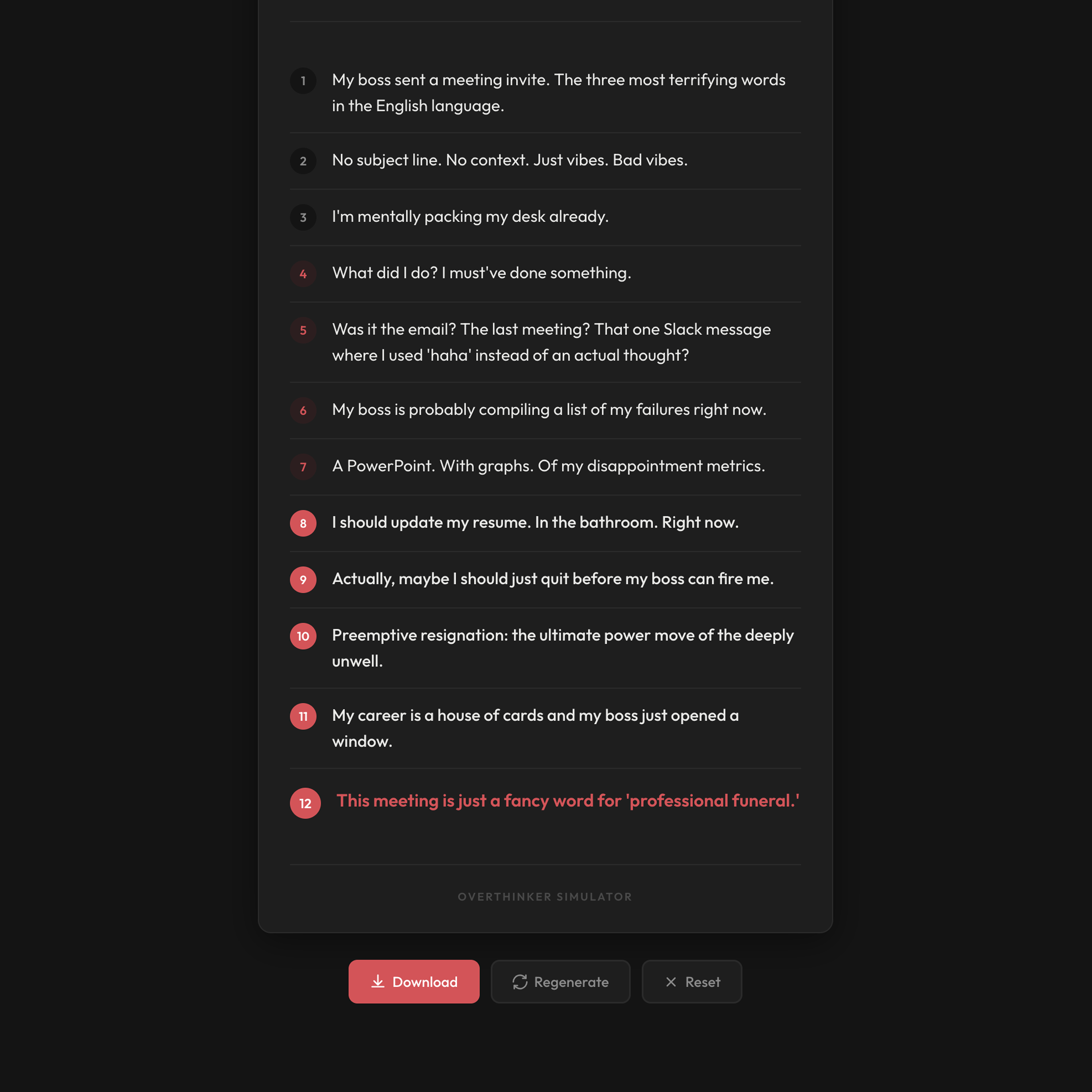 Results Regenerate Feature Screenshot Dark