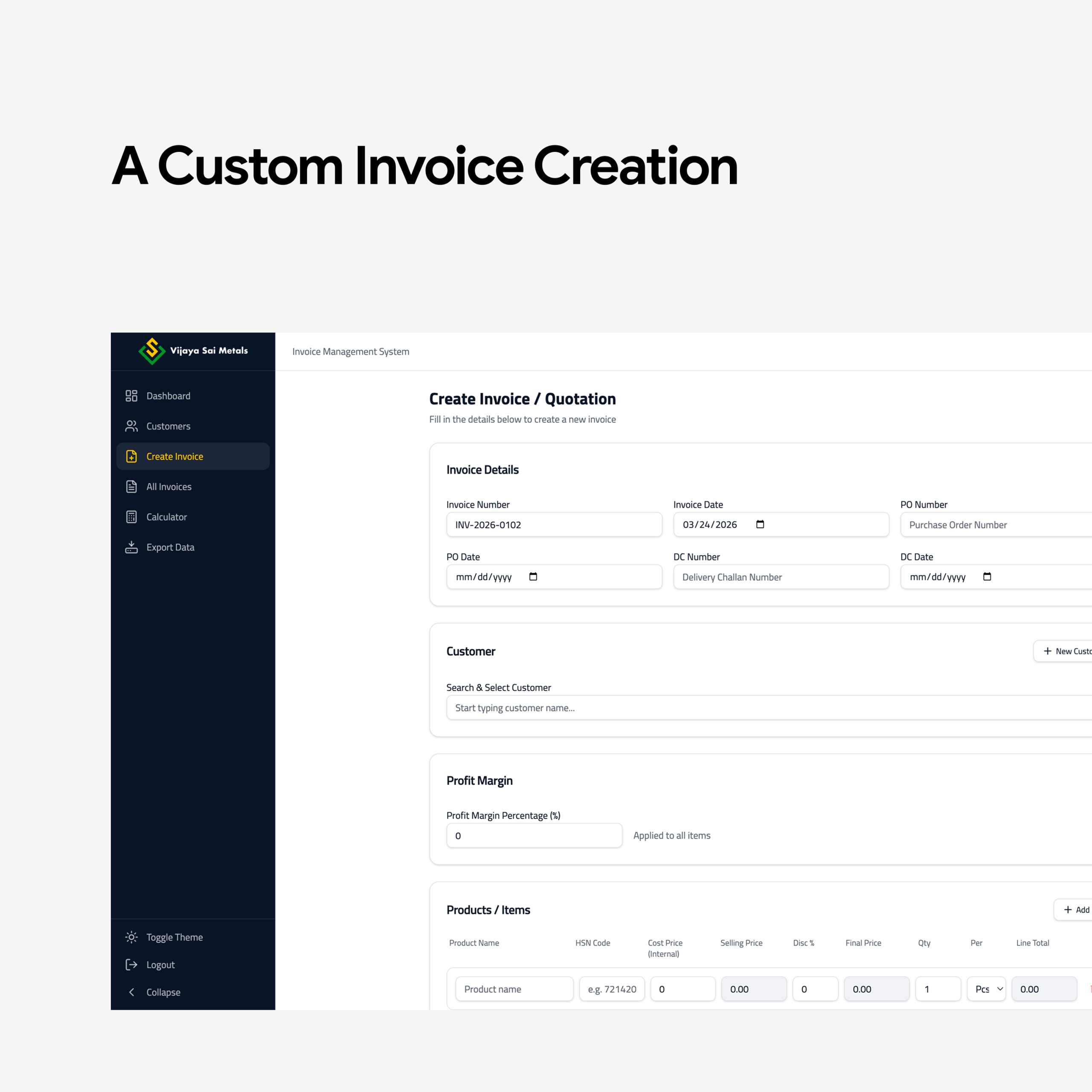 VSM Custom Invoice Creation