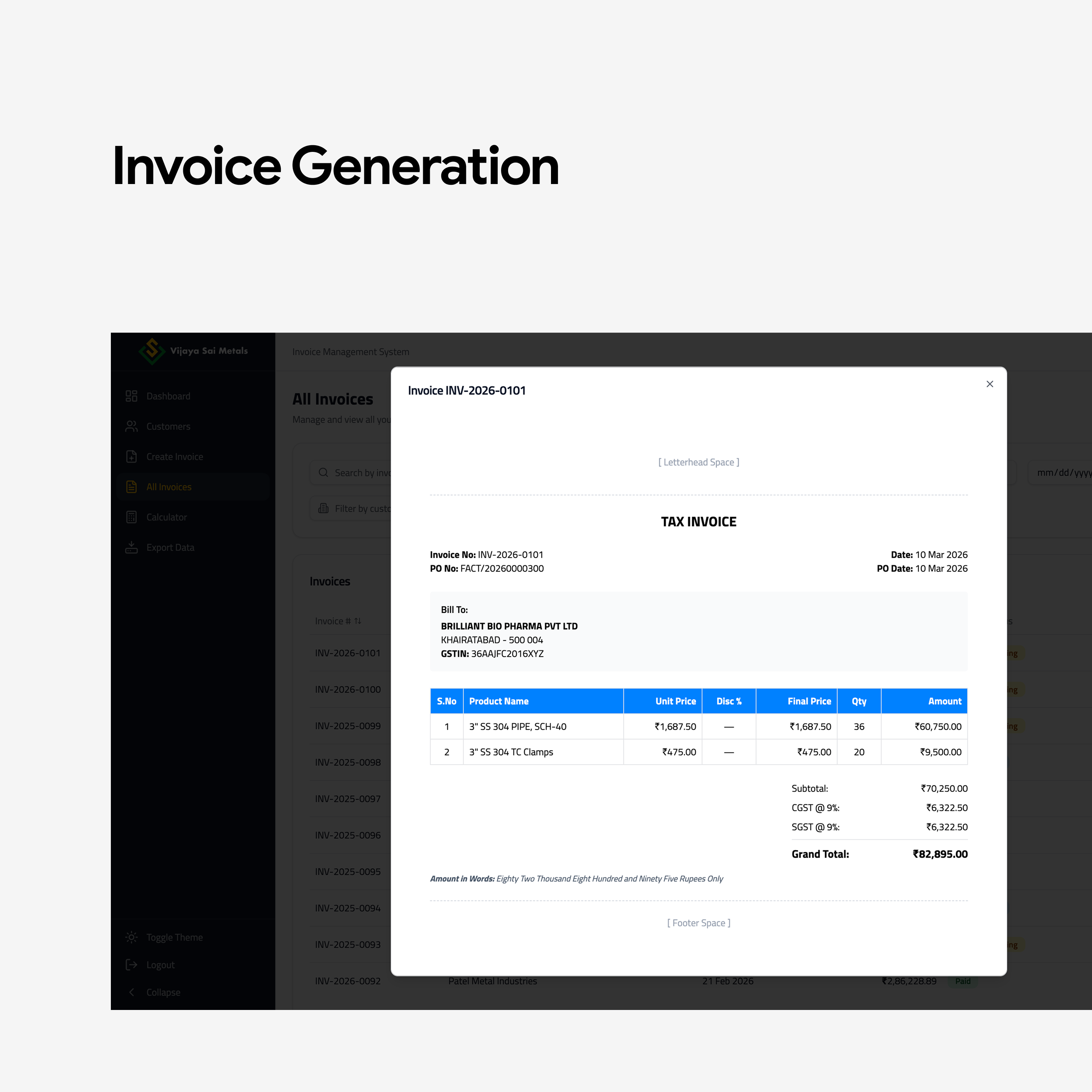 VSM Invoice Generation