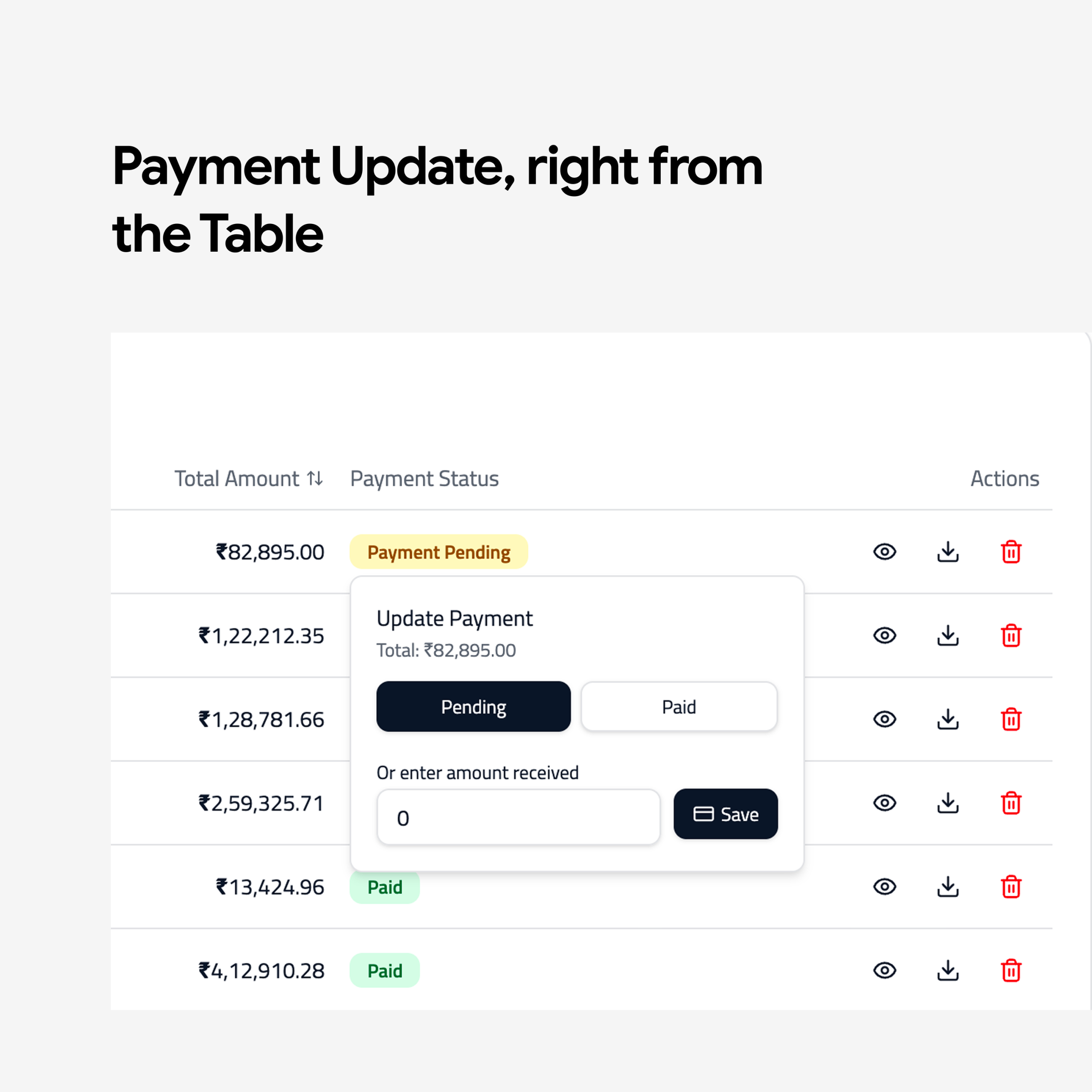 VSM Payment updates panel