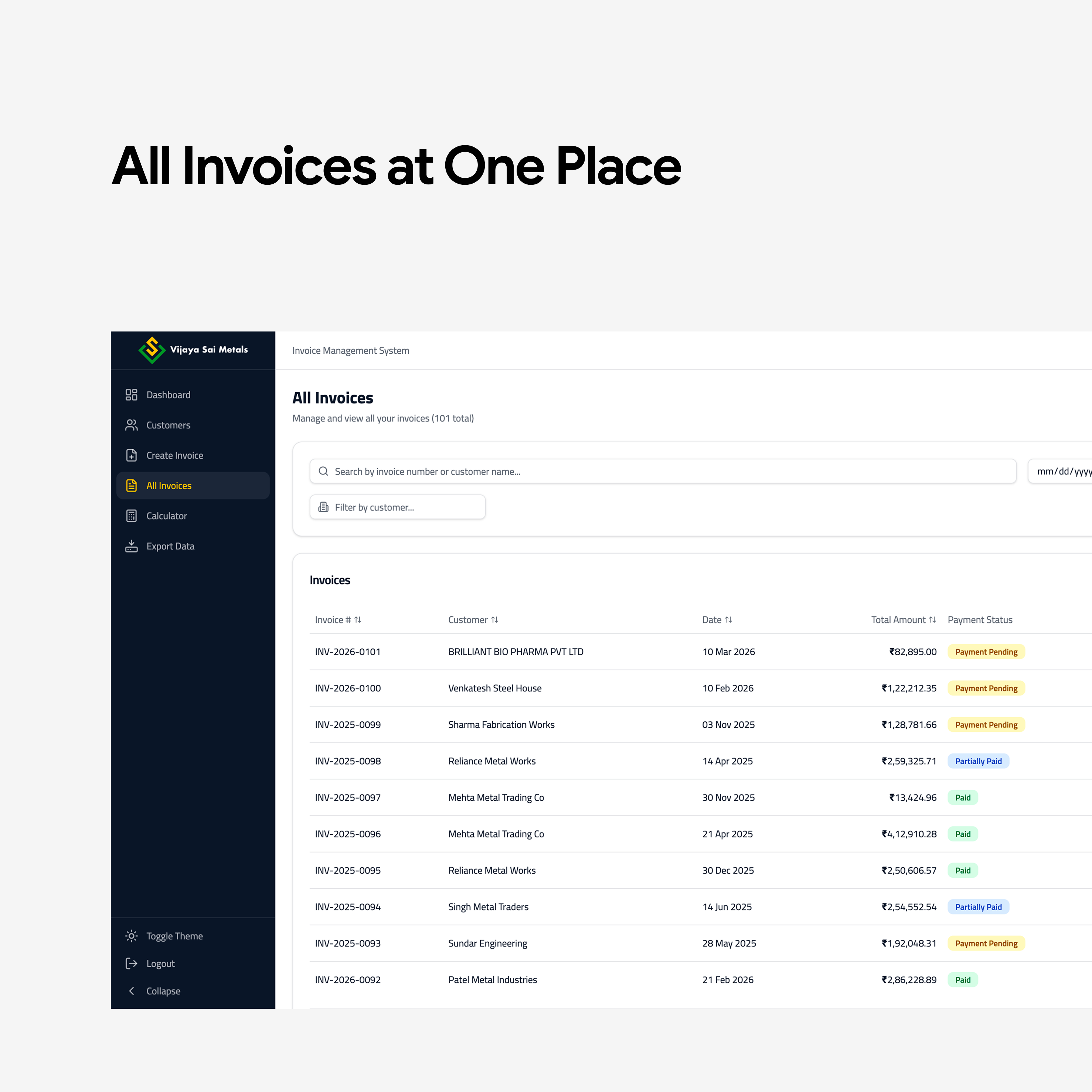 VSM all Invoices at one place